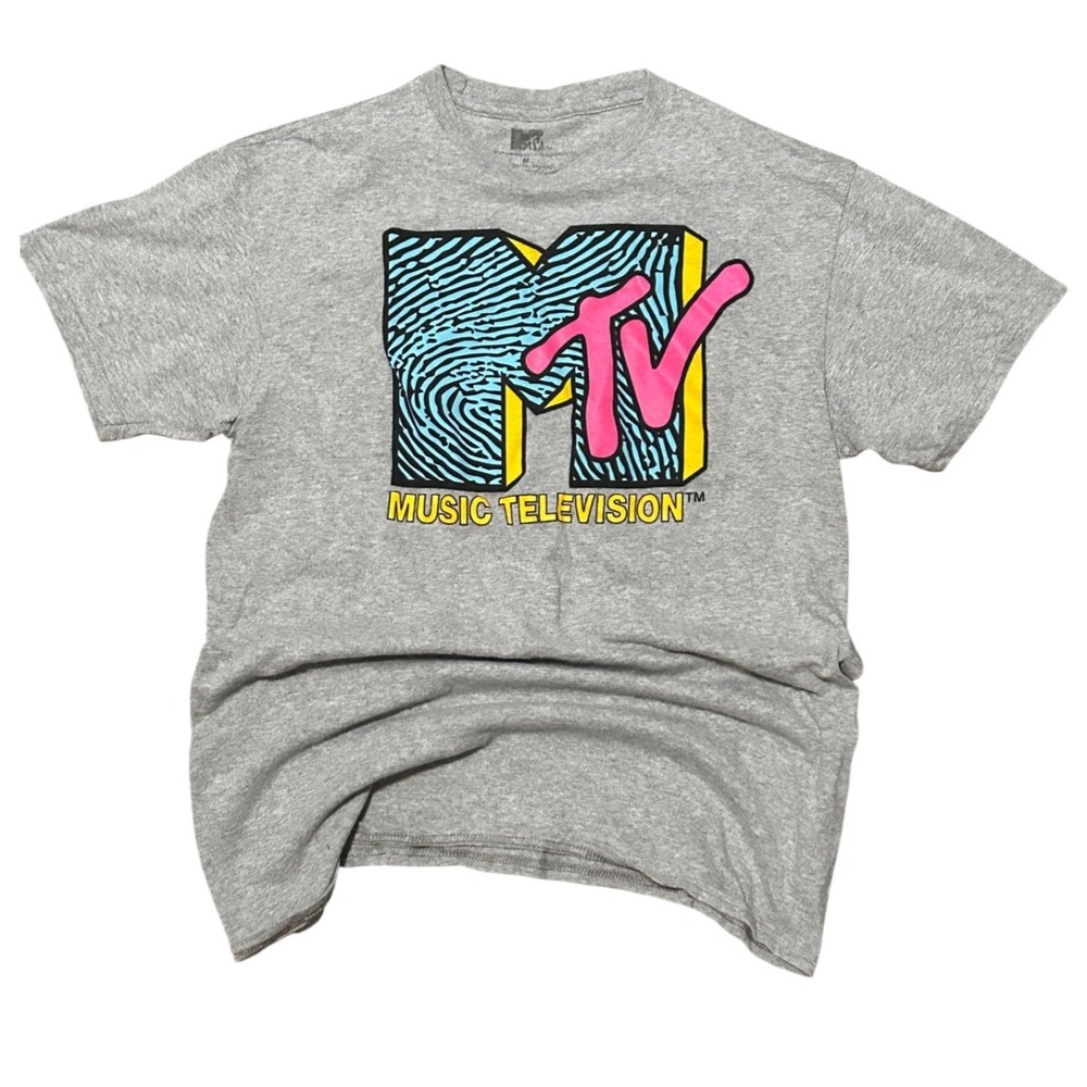 MTV Music Television Graphic T Shirt Mens Medium Gray Short Sleeve Crew Neck Tee